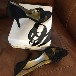 Black satin dress shoe